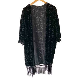 Black Forever 21 Faux Suede Fringe Kimono